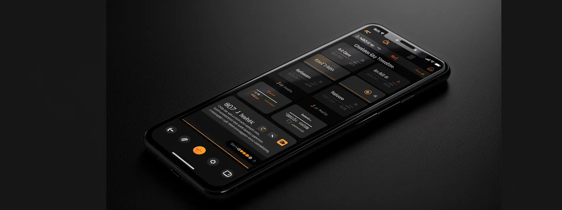 a sleek and modern app interface with a dark color palette, showcasing effective visual hierarchy and organization for dark mode design.