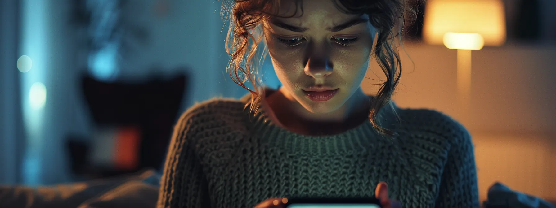 a person receiving a suspicious text message on their smartphone, looking concerned.