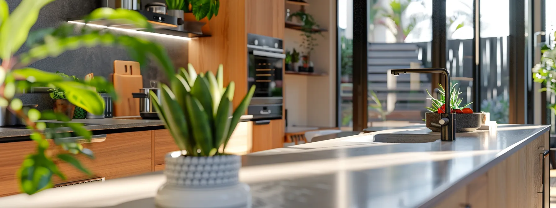 a modern, eco-friendly kitchen with innovative, sustainable design elements.