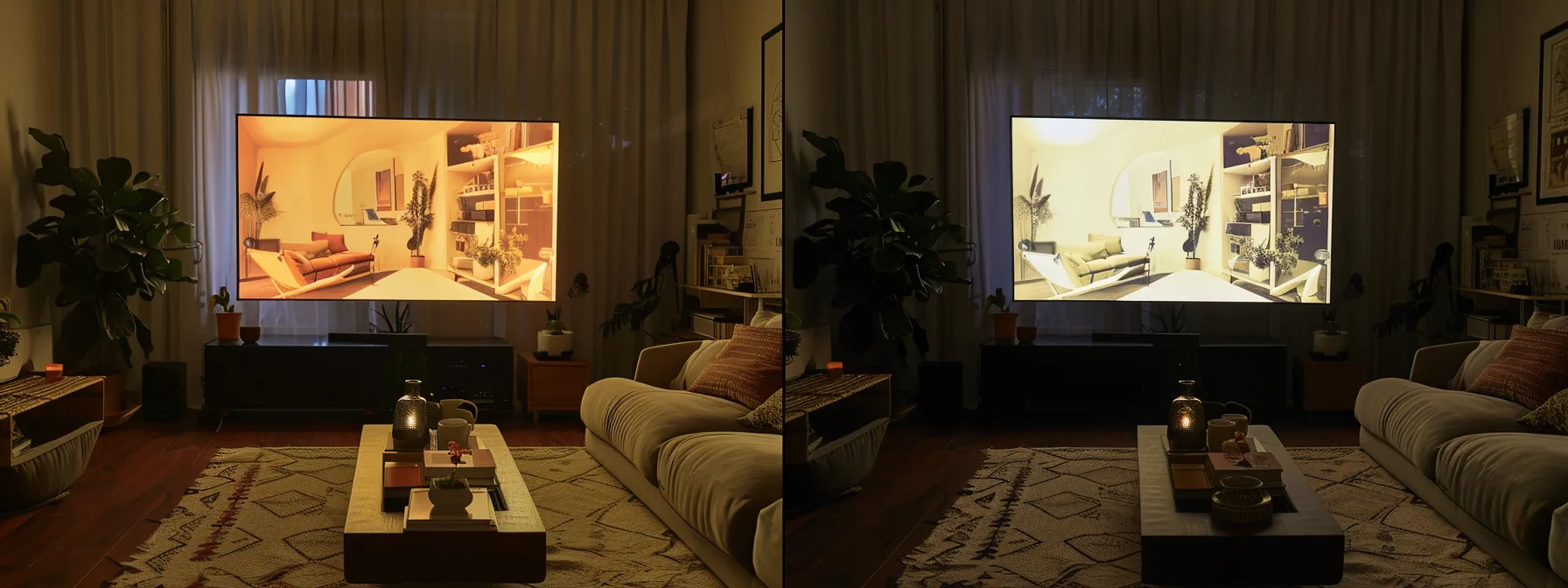 a cozy living room with a large tv displaying a series playlist, enticing viewers to binge-watch and increase watch time.
