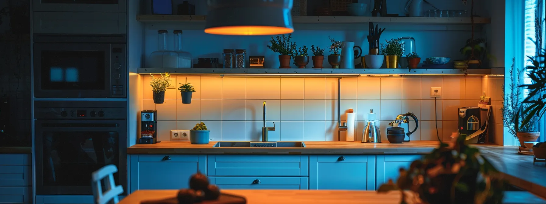 a kitchen illuminated with soft, energy-efficient led lighting to enhance ambiance and reduce energy consumption.