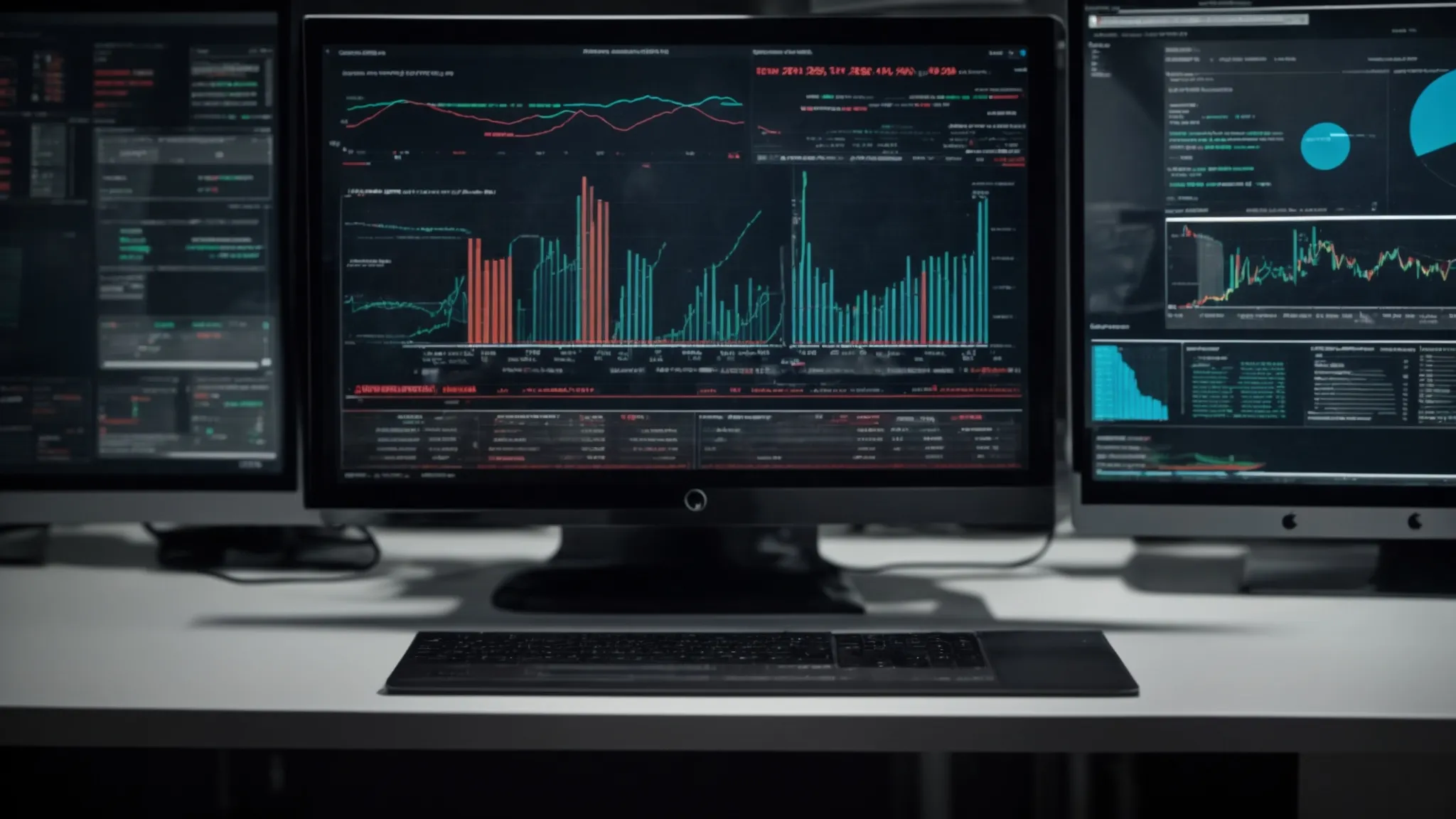 a computer screen displaying complex data analytics software with graphs and charts, illustrating the process of machine learning optimization.