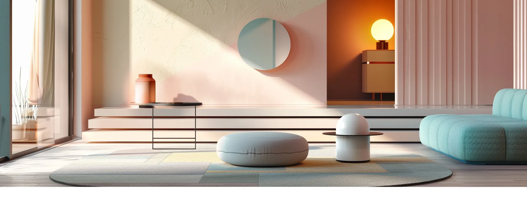 a minimalist, contemporary room decor featuring pastel colors and muted tones for a modern and soothing ambiance.