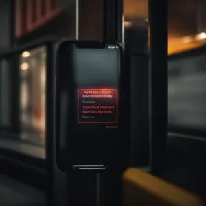 a smartphone screen displaying a warning alert for a suspicious application download.