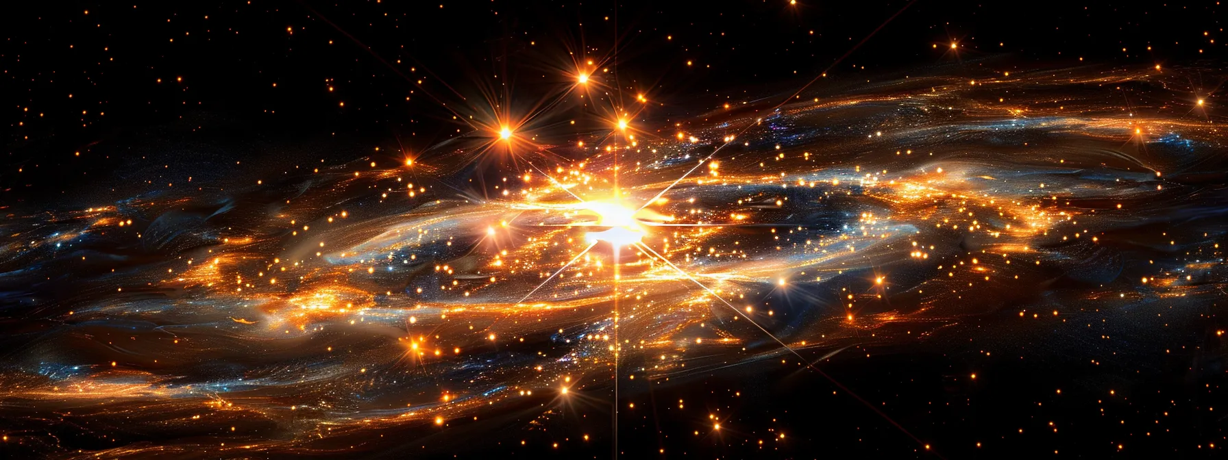 a radiant galaxy swirls around a luminous central star, symbolizing searchatlas as the guiding force of customer engagement and seo transformation, captured in vivid colors with a dramatic cosmic backdrop.