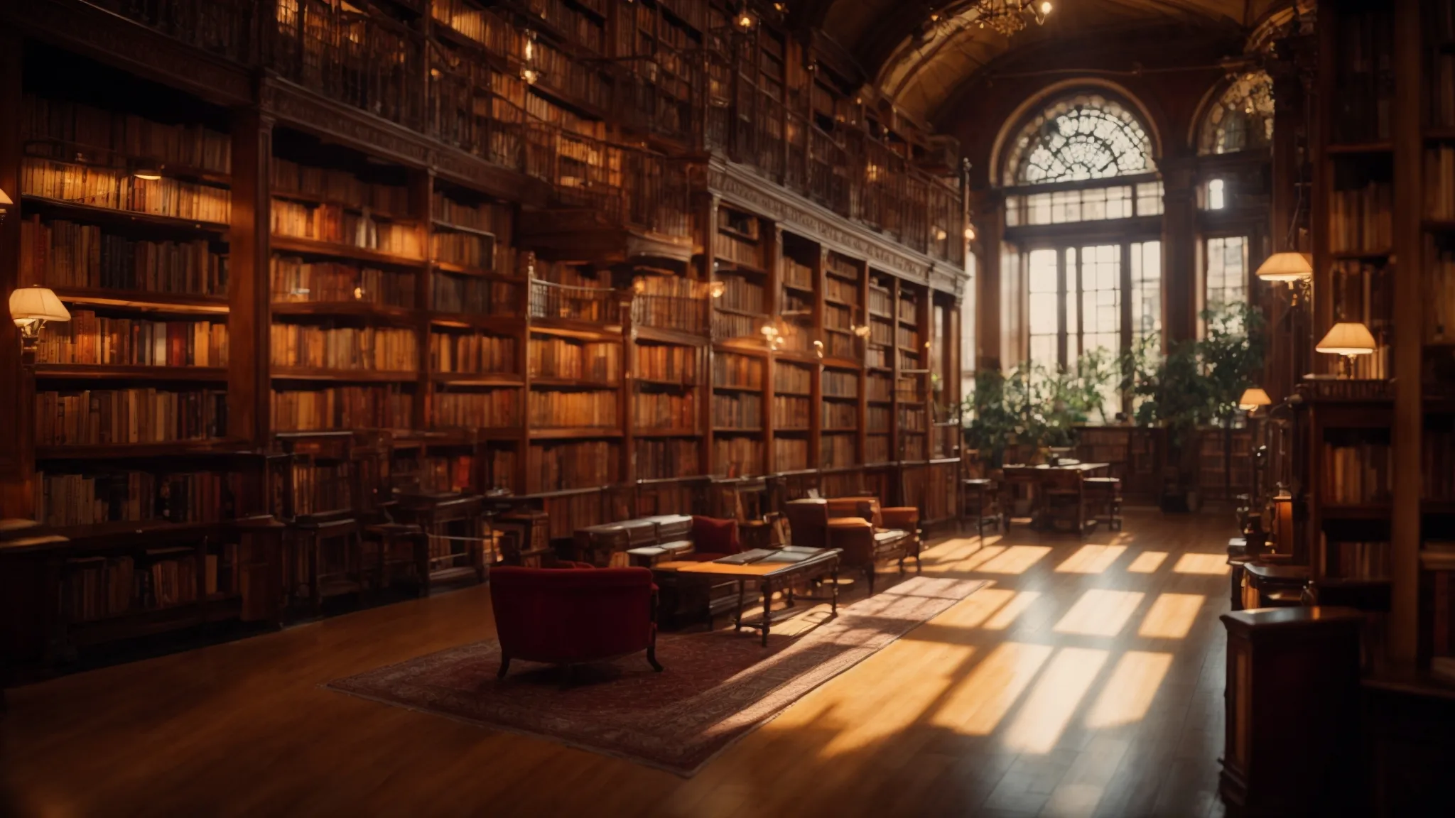 a vibrant library overflowing with macedonian literary treasures, featuring warmly lit shelves brimming with books and an inviting atmosphere that inspires exploration of storytelling themes.