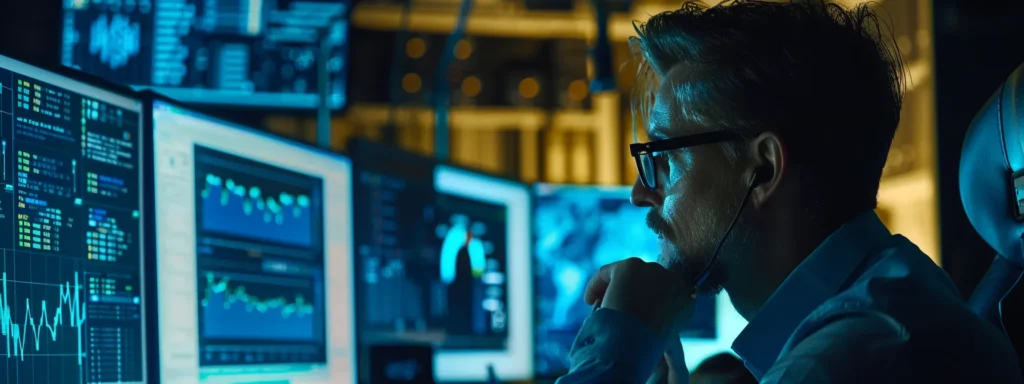 a person analyzing data on a computer screen to detect and prevent phishing attacks.