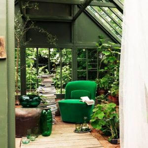a green chair in a room