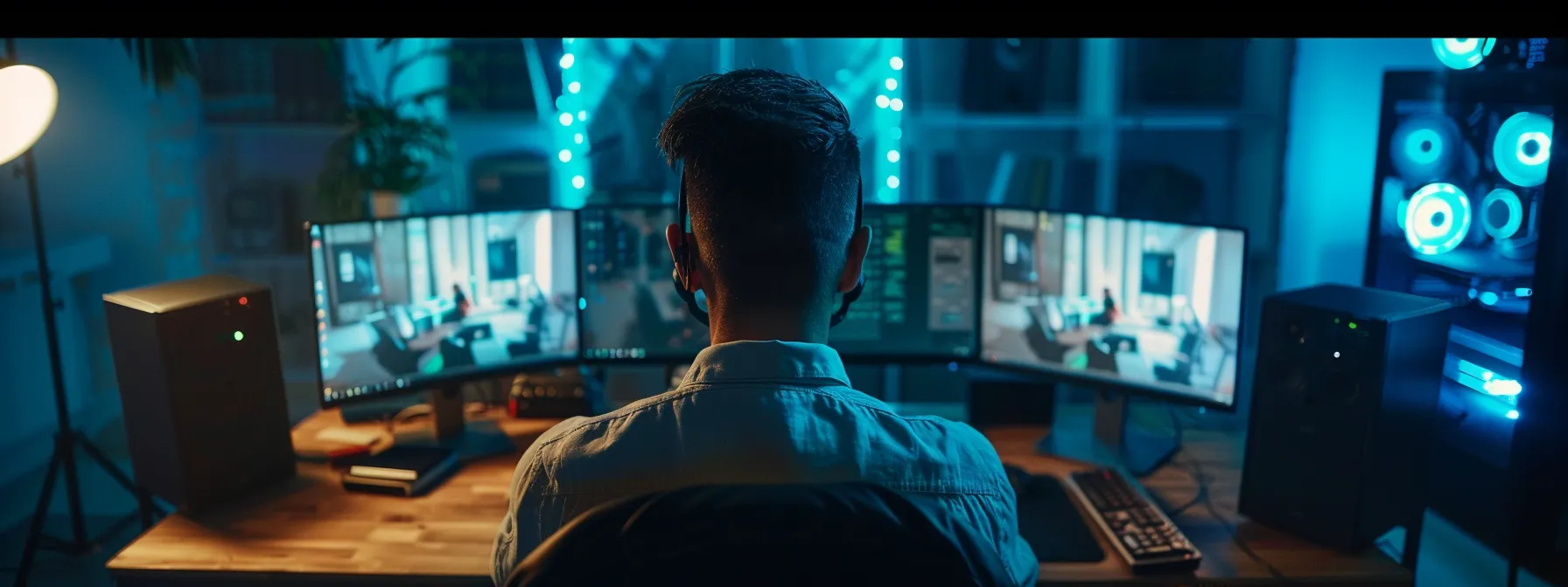 a person at a computer, setting up protective measures to safeguard digital communications from cyber threats.