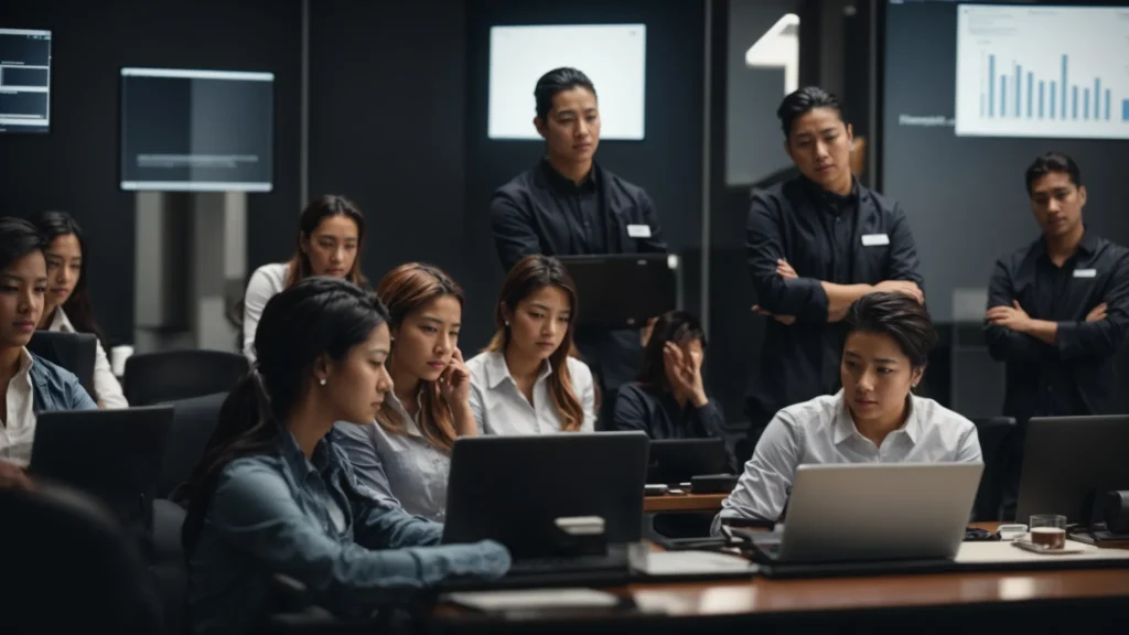 a group of employees attentively participating in a cybersecurity workshop.