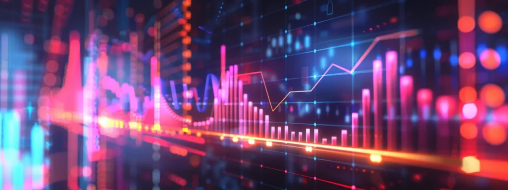 a dynamic digital landscape showcases a flourishing website with vibrant analytics graphs and upward-trending arrows, symbolizing the growth in website traffic powered by advanced enterprise seo software.