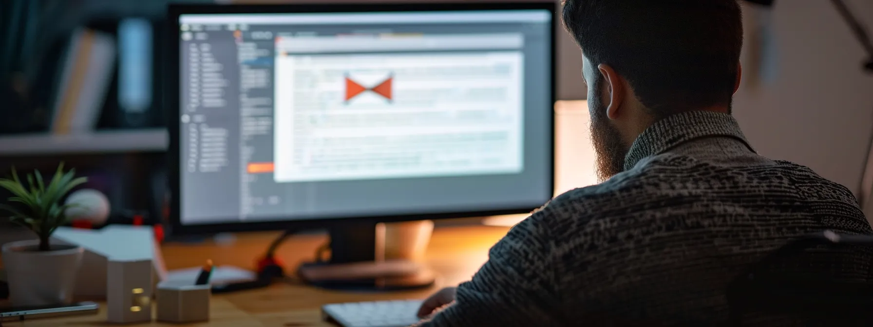 a person looking at a computer screen with a suspicious email open.