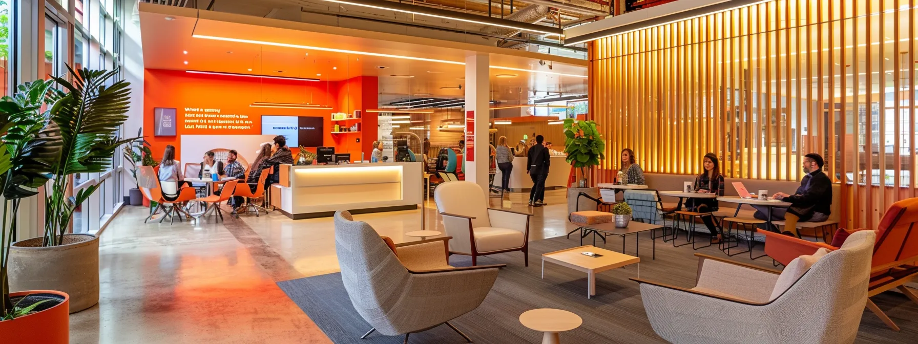 a vibrant and modern office workspace showcases diverse teams collaborating seamlessly around digital devices, symbolizing the tailored efficiency and empowerment of searchatlas's subscription levels for every-sized team.
