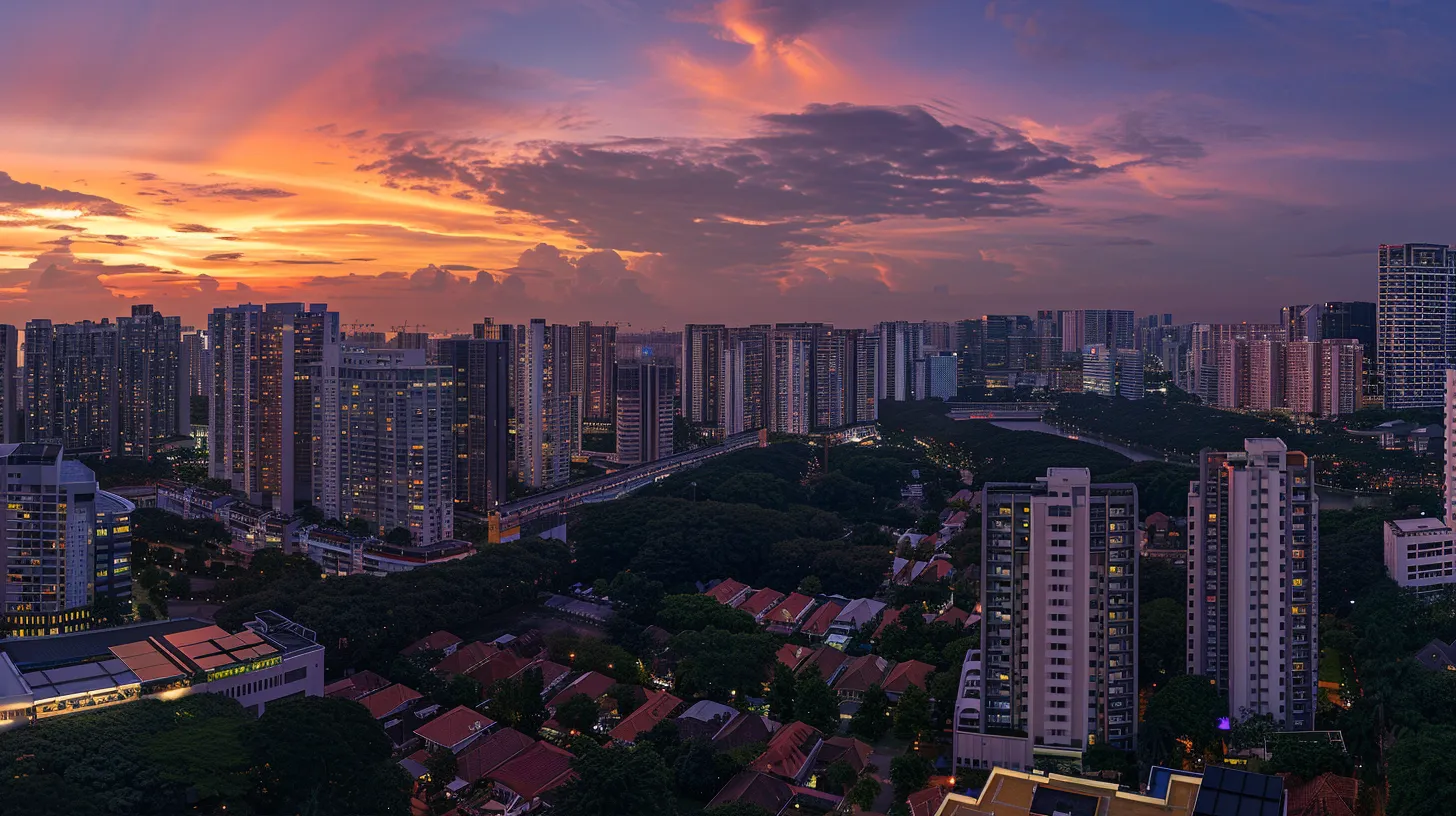a panoramic view of a bustling urban skyline at sunset, highlighting vibrant real estate developments against the backdrop of shifting market trends and economic vitality, symbolizing the dynamic landscape of real estate investment opportunities.