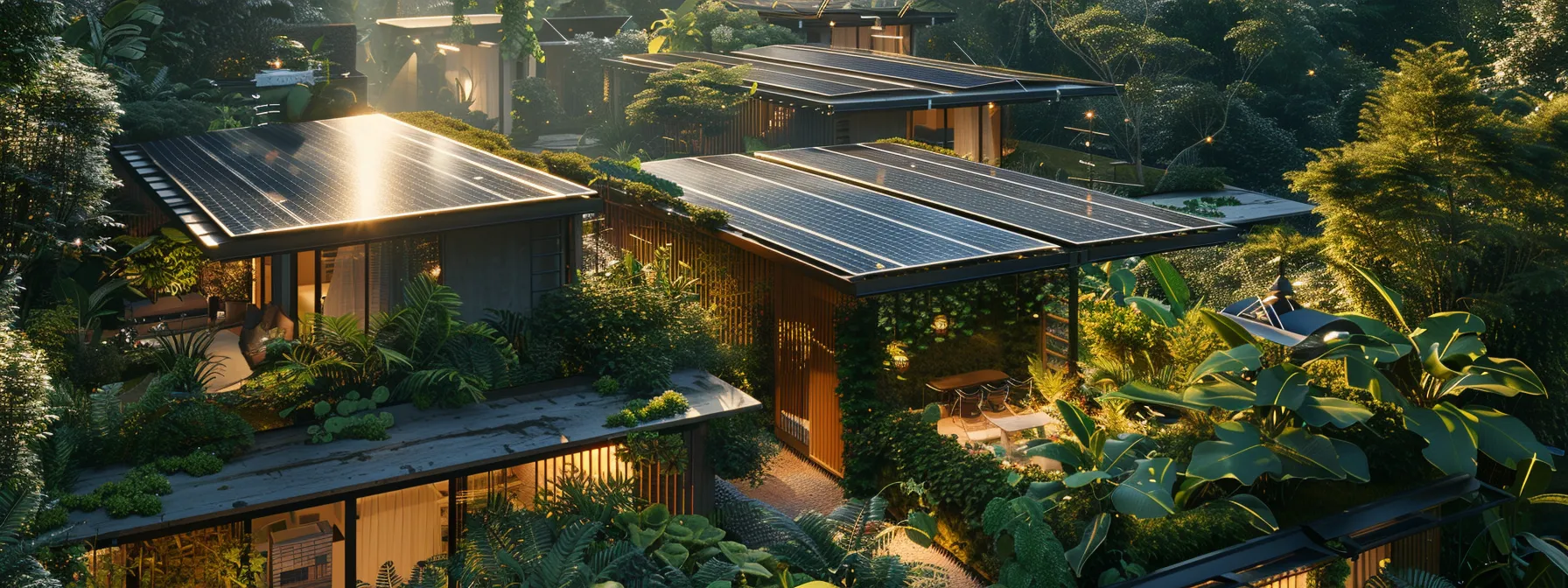 a vibrant rooftop covered in sleek, high-efficiency solar panels, surrounded by lush greenery, showcasing advancements in solar technology for enhanced environmental benefits.