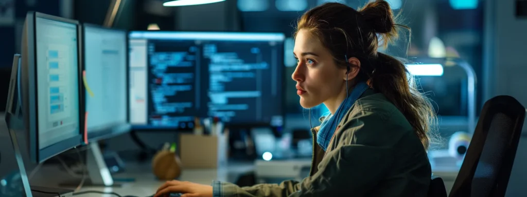 an employee sitting in front of a computer screen, clicking on a suspicious email and reporting it to the it department.