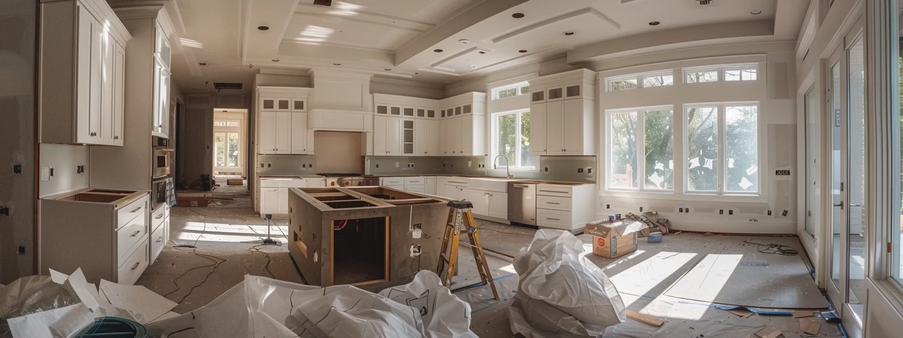 a kitchen being remodeled with eco-friendly materials and energy-efficient fixtures.