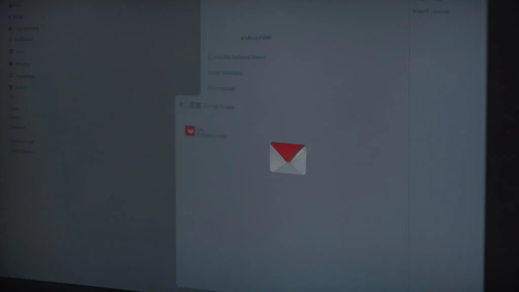 a computer screen displays an inbox with emails, some marked with a red shield icon.